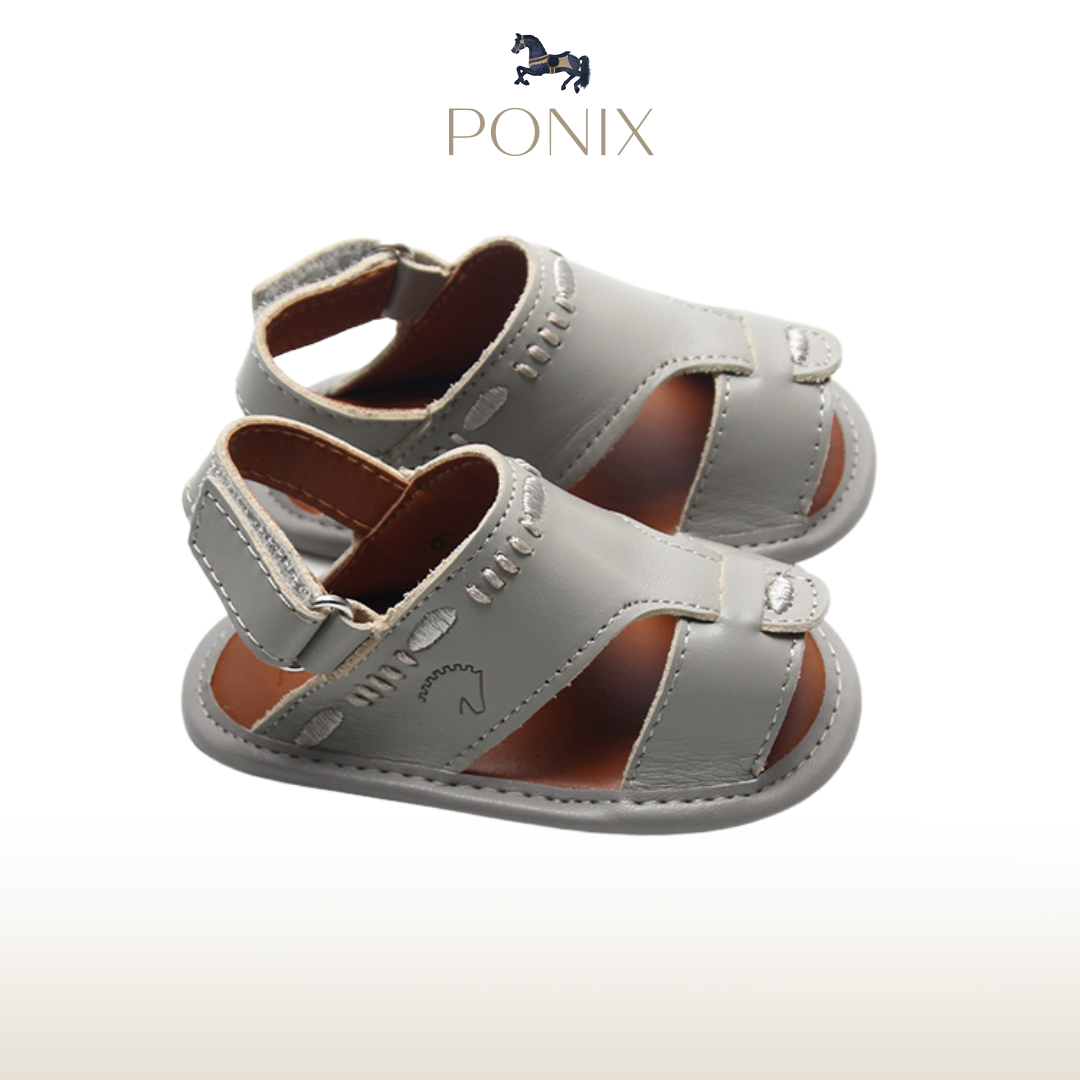 Gray Embroidered Sandals
